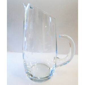 Glass Serving Pitcher 54oz Slant Top Ruffle Spout Open Handle Floral Etch Vtg
